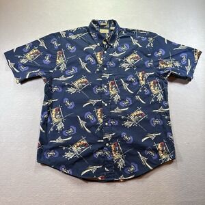 Natural Issue Fly Fishing Abstract Men's L Button Shirt 100% Cotton Wrinkle Free